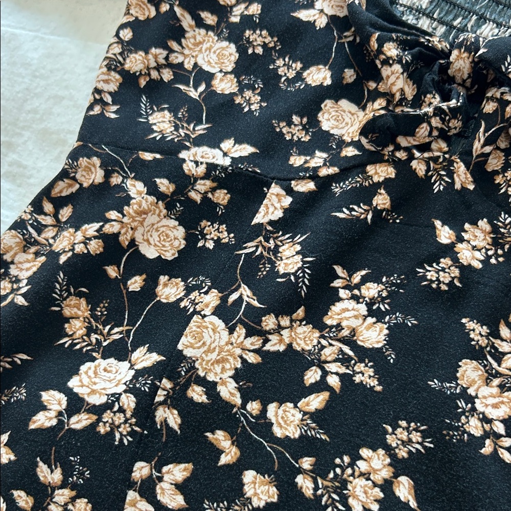Mimi chica Festival Black Floral Midi Dress with Puff Sleeves pockets boho Chic - Picture 8 of 11